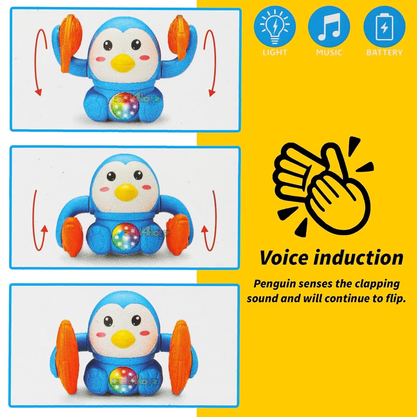 Tumbling Penguin Electric Musical Battery Operated Toys with Light and Music for Kids