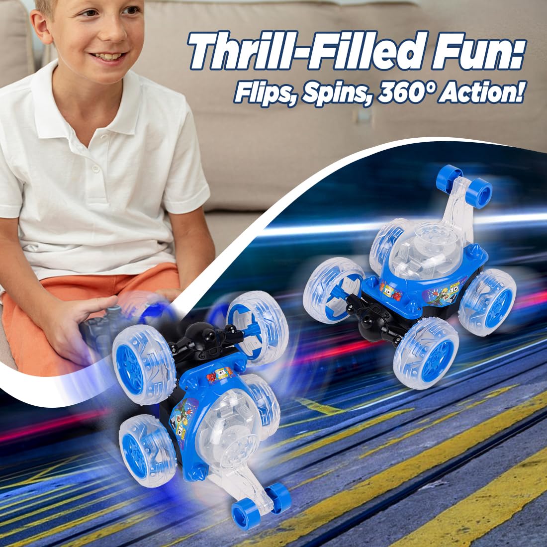 360° Rotating & Rolling Big Stunt Car Toy with USB Cable & Remote Controller