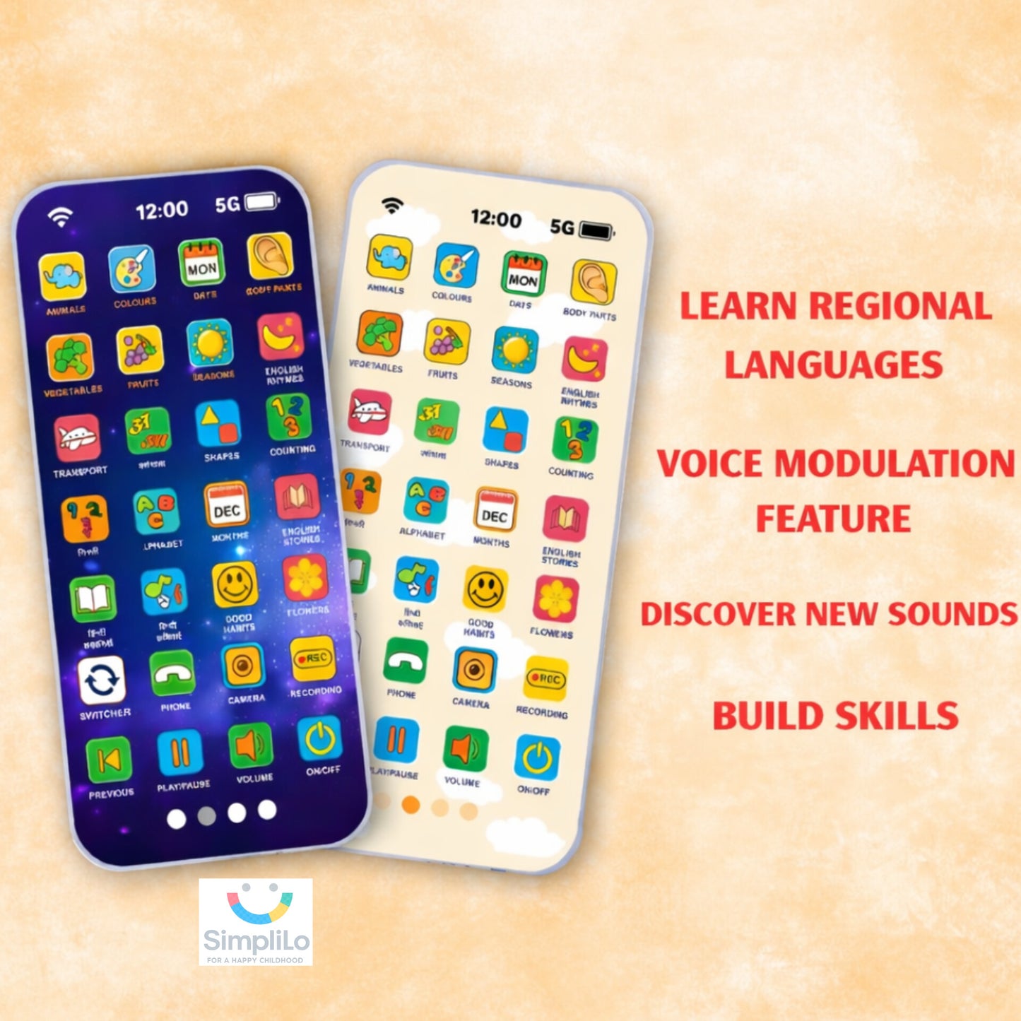 SimpliLo Screen-Free Educational Phone | Speaks 10 Languages | Type-C Rechargeable & Ultra-Lightweight