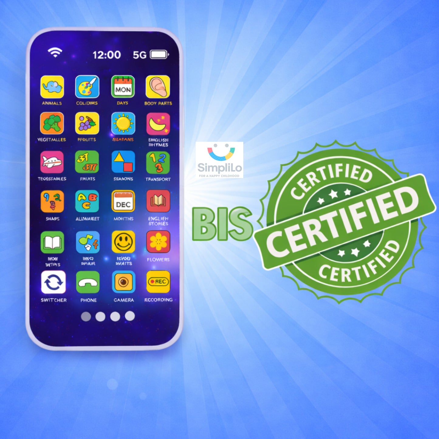 SimpliLo Screen-Free Educational Phone | Speaks 10 Languages | Type-C Rechargeable & Ultra-Lightweight